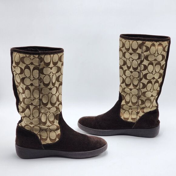 Coach Tinah Signature Logo Monogram Fleeced Lined Boots Size 8.5 - Picture 4 of 12